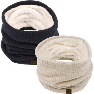 Women's E-black+khaki Scarf Winter Double-Layer Neck Warmer Knit Fleece